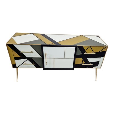 Credenza with Four Drawers and One Door in Murano Glass, 1980s-BEW-1790261