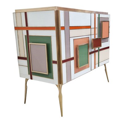 Credenza with Two Multicolored Glass Doors, 1980s-BEW-1822703