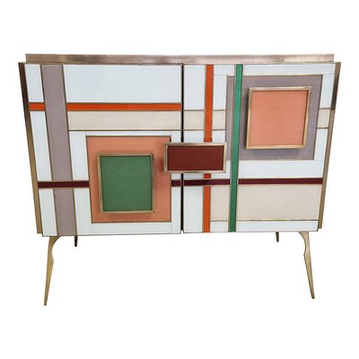 Credenza with Two Multicolored Glass Doors, 1980s-BEW-1822703