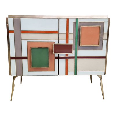 Credenza with Two Multicolored Glass Doors, 1980s-BEW-1822703