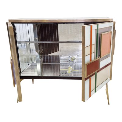 Credenza with Two Multicolored Glass Doors, 1980s-BEW-1822703