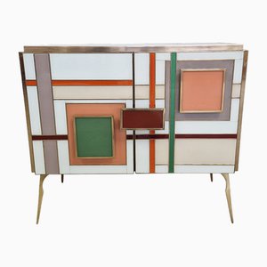 Credenza with Two Multicolored Glass Doors, 1980s-BEW-1822703