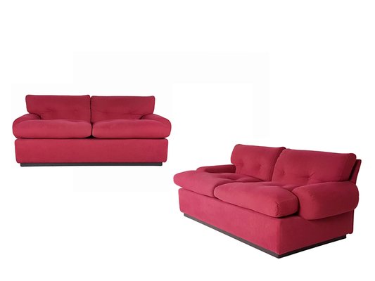 Crimson Alcantara 2-Seater Sofas by Piero Ranzani for Elam, 1960s, Set of 2-RD-2020511