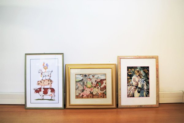 Crocheted Paintings, 1990s, Set of 3-KNM-913661