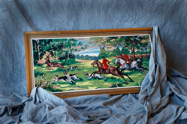 Cross-Stiched Textile Hunting Scene Composition-PTH-1358072