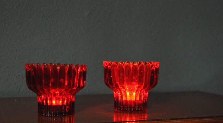 Crown Candleholders in Glass attributed to Sigvard Bernadotte for Lindshammar, 1950s, Set of 2-KDW-1763448