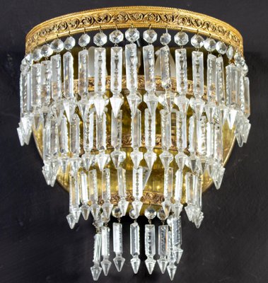 Crystal and Brass Sconces or Wall Lights, Italy, 1940s, Set of 2-MBH-1032505