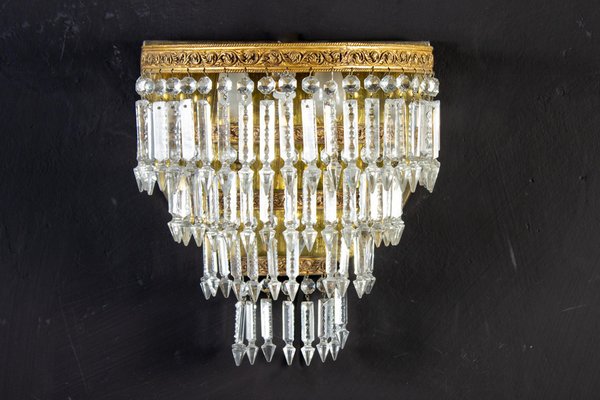 Crystal and Brass Sconces or Wall Lights, Italy, 1940s, Set of 2-MBH-1032505