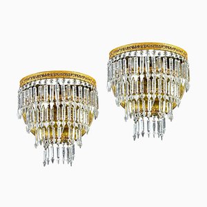 Crystal and Brass Sconces or Wall Lights, Italy, 1940s, Set of 2-MBH-1032505