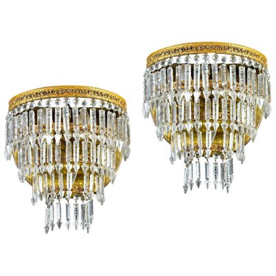 Crystal and Brass Scones or Wall Lights Italy, 1940s, Set of 2-MBH-1031929