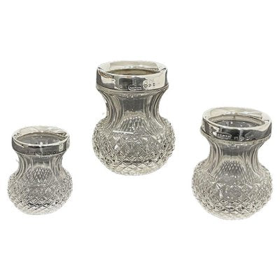 Crystal and Silver Vases from Saunders and Shepard, 1897, Set of 3-UCH-1431517