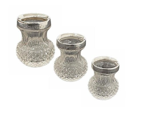 Crystal and Silver Vases from Saunders and Shepard, 1897, Set of 3-UCH-1431517