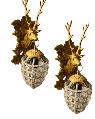 Crystal Beaded Stag Head Sconces, Set of 2-JJC-1257390