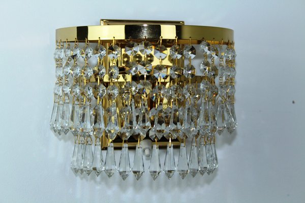 Crystal & Brass Wall Light from Dotzauer, 1980s-ZWH-740130