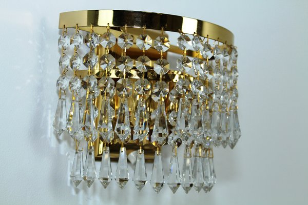 Crystal & Brass Wall Light from Dotzauer, 1980s-ZWH-740130