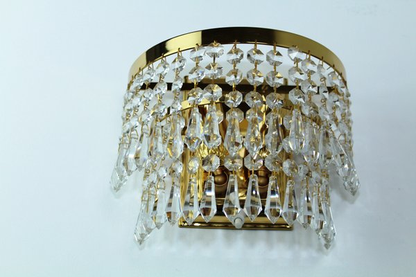 Crystal & Brass Wall Light from Dotzauer, 1980s-ZWH-740130