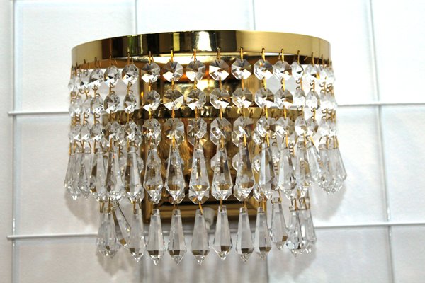 Crystal & Brass Wall Light from Dotzauer, 1980s-ZWH-740130