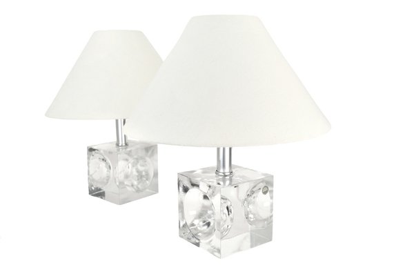 Crystal Cubic Table Lamps from Royal Leerdam, 1970s, Set of 2-HJP-1761789