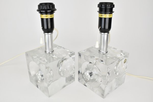 Crystal Cubic Table Lamps from Royal Leerdam, 1970s, Set of 2-HJP-1761789