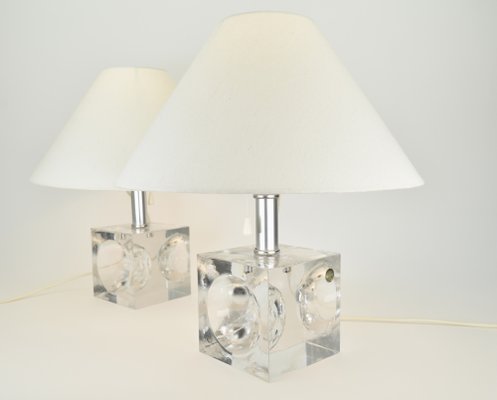 Crystal Cubic Table Lamps from Royal Leerdam, 1970s, Set of 2-HJP-1761789