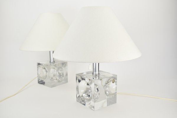 Crystal Cubic Table Lamps from Royal Leerdam, 1970s, Set of 2-HJP-1761789