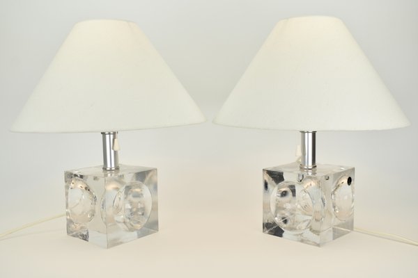 Crystal Cubic Table Lamps from Royal Leerdam, 1970s, Set of 2-HJP-1761789