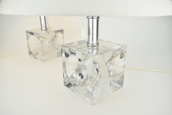 Crystal Cubic Table Lamps from Royal Leerdam, 1970s, Set of 2-HJP-1761789