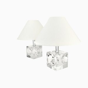 Crystal Cubic Table Lamps from Royal Leerdam, 1970s, Set of 2-HJP-1761789