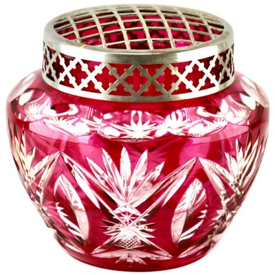 Crystal Cut-to-Clear Pique Fleurs Vase with Grille from Val Saint Lambert-MJY-1148835