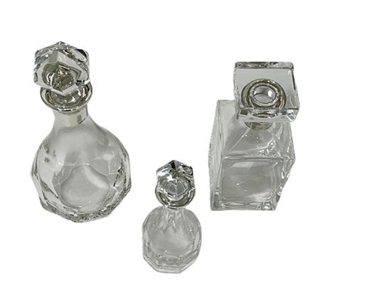 Crystal Decanters with Silver Mounts by Hermann Bauer, Germany, Set of 3-UCH-1294494