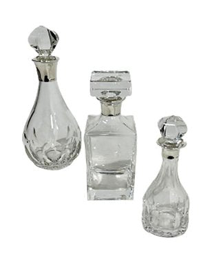 Crystal Decanters with Silver Mounts by Hermann Bauer, Germany, Set of 3-UCH-1294494