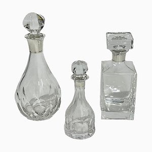 Crystal Decanters with Silver Mounts by Hermann Bauer, Germany, Set of 3-UCH-1294494