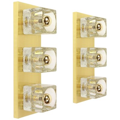 Crystal Glass Brass Wall Sconces by Peill & Putzler, Germany, Set of 2-UGR-1085434