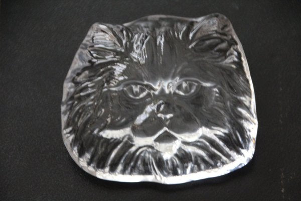 Crystal Glass Cat Head Figurine Paperweight from Daum, France, 1970s-NAD-1735985