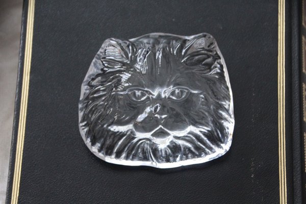 Crystal Glass Cat Head Figurine Paperweight from Daum, France, 1970s-NAD-1735985