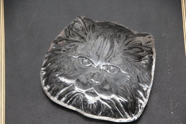 Crystal Glass Cat Head Figurine Paperweight from Daum, France, 1970s-NAD-1735985