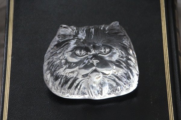 Crystal Glass Cat Head Figurine Paperweight from Daum, France, 1970s-NAD-1735985