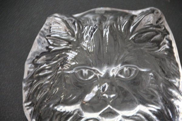 Crystal Glass Cat Head Figurine Paperweight from Daum, France, 1970s-NAD-1735985