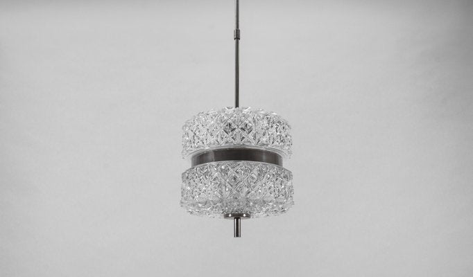 Crystal Glass Hanging Lamp with Chrome Ring, 1970s-KQB-1436425