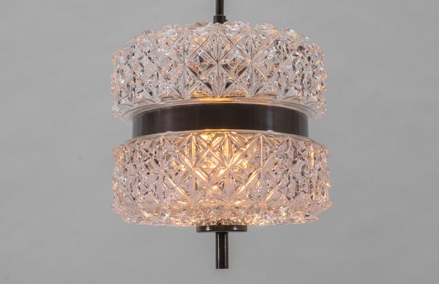 Crystal Glass Hanging Lamp with Chrome Ring, 1970s-KQB-1436425