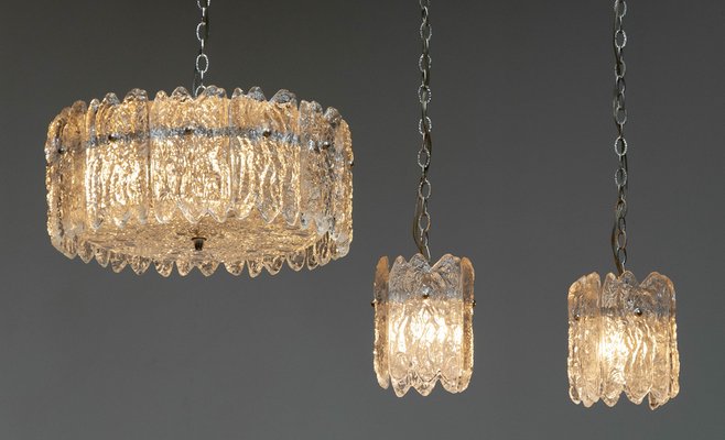 Crystal Pendant with Bar Lights by Carl Fagerlund from Orrefors, 1960s, Set of 3-JE-1738632