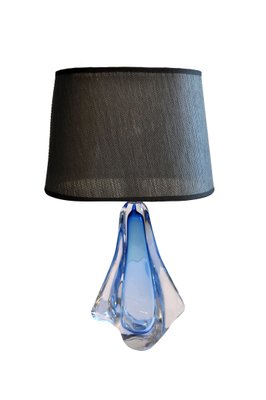 Crystal Table Lamp in Blue with Marble Look Shade from Val Saint Lambert-YXG-1173696