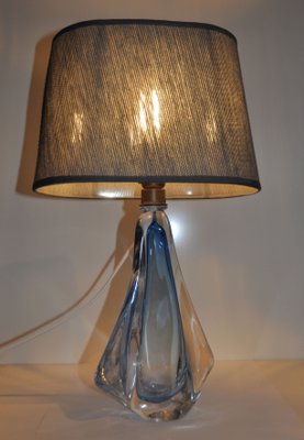 Crystal Table Lamp in Blue with Marble Look Shade from Val Saint Lambert-YXG-1173696