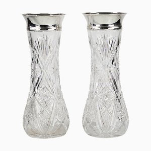 Crystal Vases with Silver Trims, Russia, 1908-1920, Set of 2-WMV-1767211