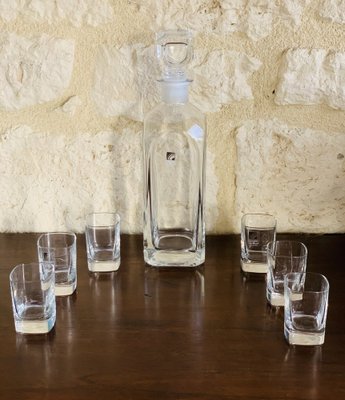 Crystal Whiskey Decanter With 6 Glasses by Luigi Bormioli, 1970s, Set of 7-OJT-1133749