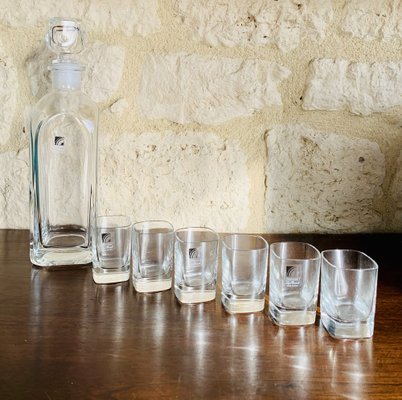 Crystal Whiskey Decanter With 6 Glasses by Luigi Bormioli, 1970s, Set of 7-OJT-1133749