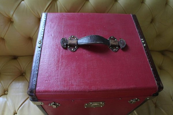 Cube Shape Red Canvas Trunk, 1930s-YF-1328280