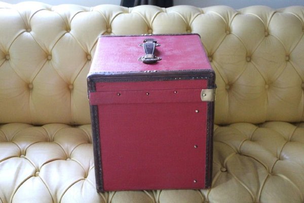 Cube Shape Red Canvas Trunk, 1930s-YF-1328280