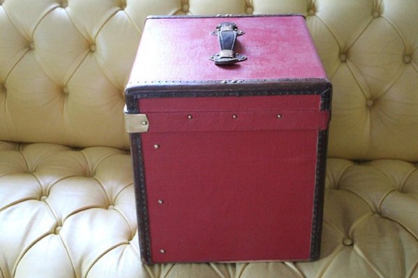 Cube Shape Red Canvas Trunk, 1930s-YF-1328280