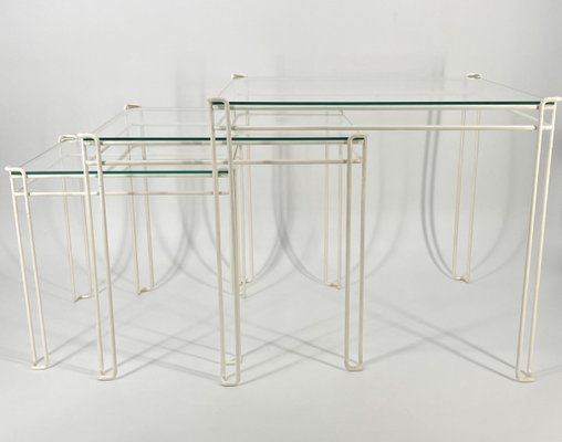 Cube-Shaped Nesting Tables in Metal and Glass, Set of 3-CZ-2018390